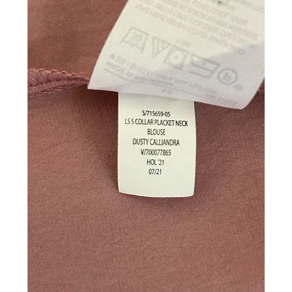 Banana Republic Pink Satin Blouse Size Med V-Neck Pleated Puff Long Sleeve Top